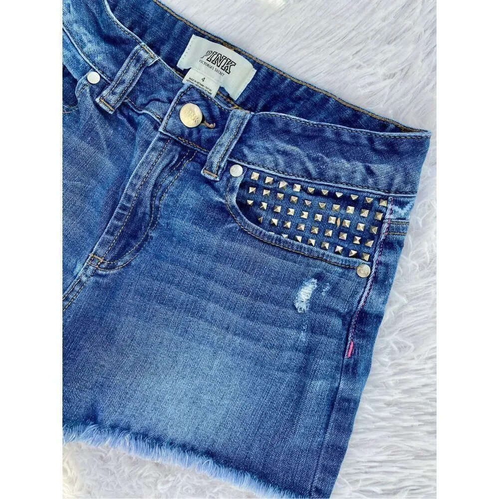 Victoria’s Secret Pink SZ 4 Cheeky High-Rise Denim Factory Distressed Sh… - Picture 2 of 11